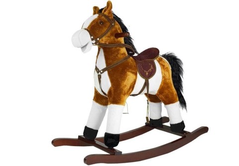 Koń Na Biegunach Rusza Pyskiem Ogonem Dźwięki Jasnobrązowy 74 cm LEAN Toys