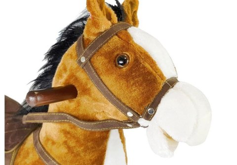 Koń Na Biegunach Rusza Pyskiem Ogonem Dźwięki Jasnobrązowy 74 cm LEAN Toys