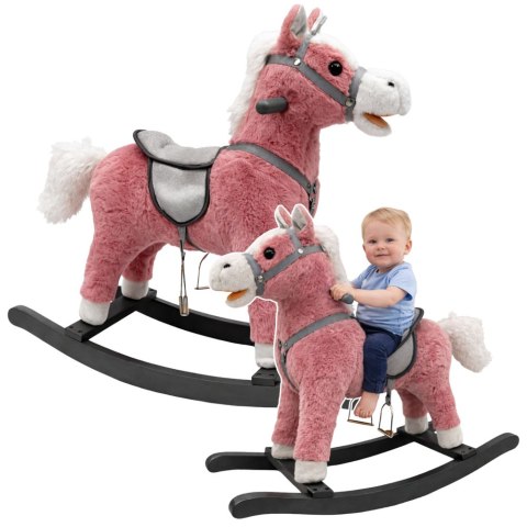 Koń Na Biegunach Siodło Stopki Bujak Dźwięki Różowy 74 cm LEAN Toys