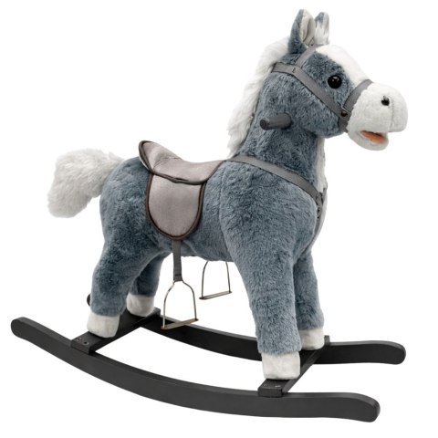 Koń Na Biegunach Siodło Stopki Bujak Dźwięki Szary 74 cm LEAN Toys