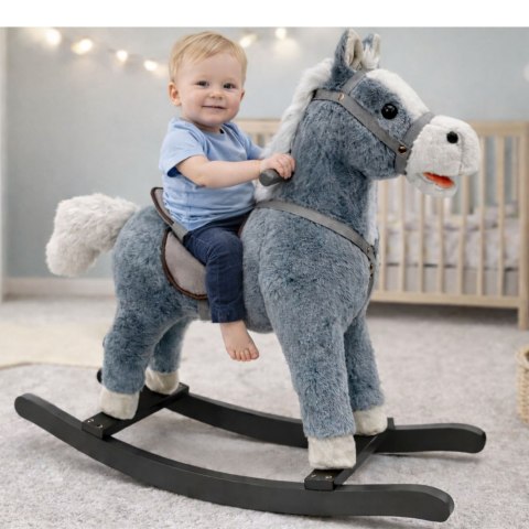 Koń Na Biegunach Siodło Stopki Bujak Dźwięki Szary 74 cm LEAN Toys