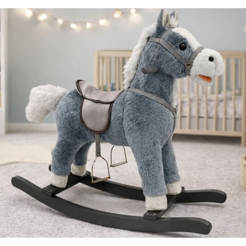Koń Na Biegunach Siodło Stopki Bujak Dźwięki Szary 74 cm LEAN Toys