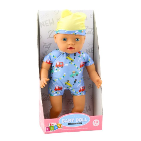 Lalka Bobas Niebieskie Ubranko z Wzorami Czapeczka z Uszami 31cm LEAN Toys