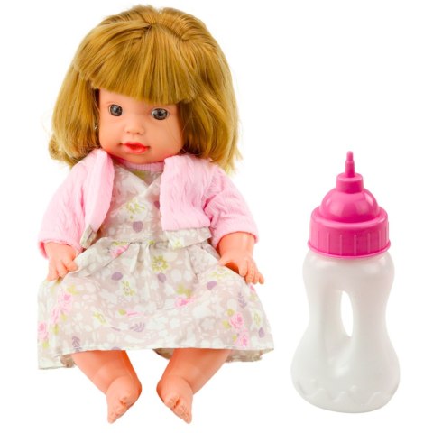 Lalka Bobas Z Butelką Do Karmienia Sukienka Pudrowy Róż Dźwięki 30cm LEAN Toys