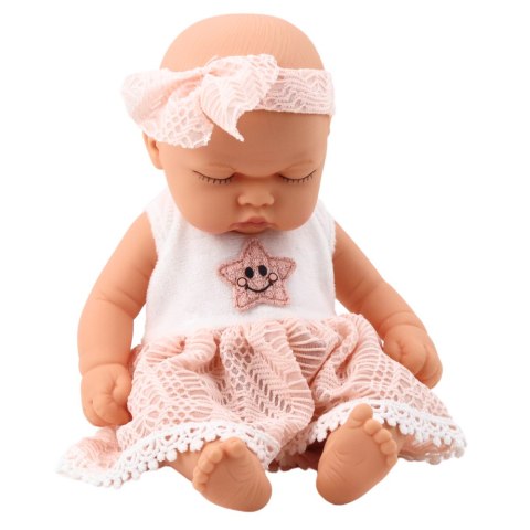 Lalka Śpiący Bobas Różowa Sukienka Z Koronką i Gwiazdką Opaska LEAN Toys