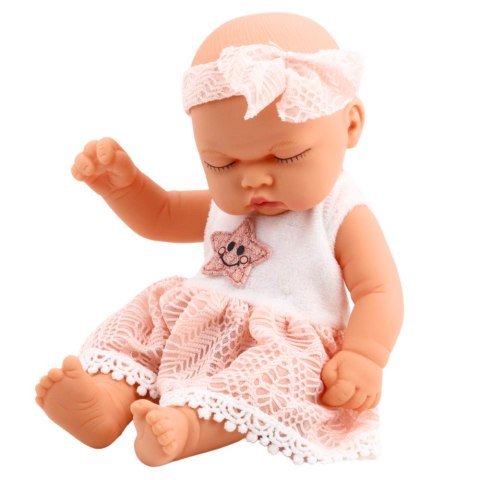 Lalka Śpiący Bobas Różowa Sukienka Z Koronką i Gwiazdką Opaska LEAN Toys