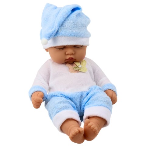 Lalka Śpiący Bobas W Niebieskiej Piżamce Czapeczka z Pomponem LEAN Toys