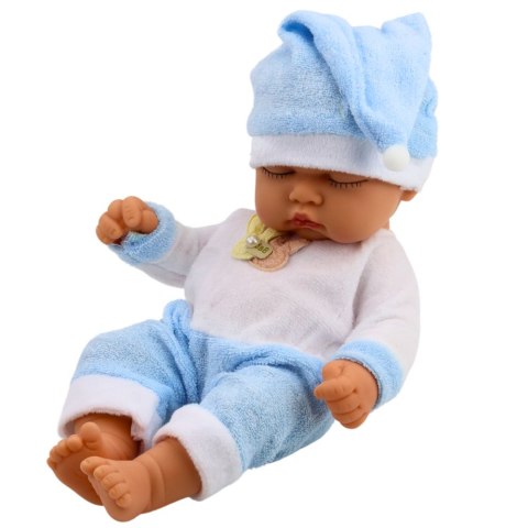 Lalka Śpiący Bobas W Niebieskiej Piżamce Czapeczka z Pomponem LEAN Toys
