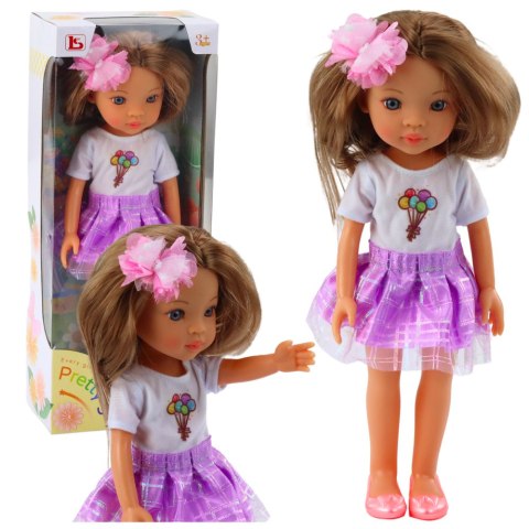 Lalka W Fioletowej Sukience Długie Brązowe Włosy Spinka Kwiat LEAN Toys