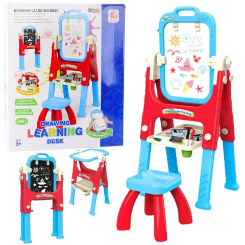 Tablica Edukacyjna 5w1 Z Krzesełkiem Wielofunkcyjna Akcesoria Niebieska LEAN Toys