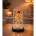 Wieczna Róża W Kopule Kryształowa Oświetlenie LED Kuleczki Czerwona 21x11cm LEAN