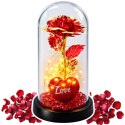 Wieczna Róża w Kopule z Oświetleniem LED Sercem Koralikami Czerwona 21x11cm LEAN
