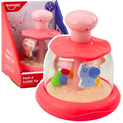 Bączek Karuzela Z Kuleczkami I Zwierzętami Hipopotam Lew Małpka Różowa LEAN Toys