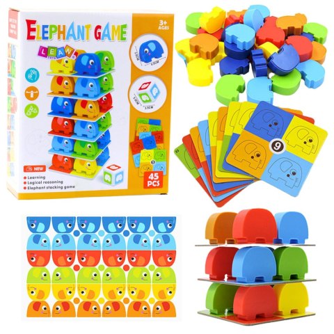 Gra Zręcznościowa Rodzinna Wieża Ze Słoników Układanie 45 el. LEAN Toys