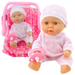 Lalka Bobas W Nosidełku Piżamka Czapeczka Smoczek Różowe LEAN Toys