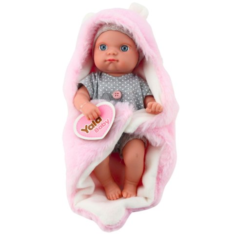 Lalka Bobas W Szarej Piżamce Z Kocykiem Króliczkiem Różowy 23cm LEAN Toys