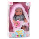 Lalka Bobas W Szarej Piżamce Z Kocykiem Króliczkiem Różowy 23cm LEAN Toys