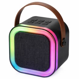 Zestaw Do Karaoke Głośnik Dwa Mikrofony Światła LED Czarny LEAN