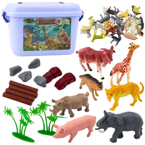 Zestaw Figurek Domowe Dzikie Zwierzęta Rośliny Kufer 58el LEAN Toys