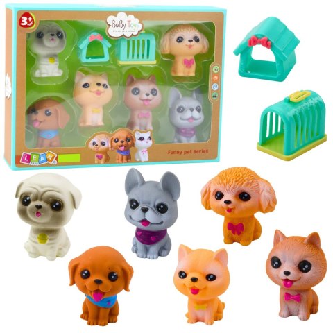 Zestaw Figurek Pieski Gumowe Piszczałka Buda Transporter 6szt LEAN Toys