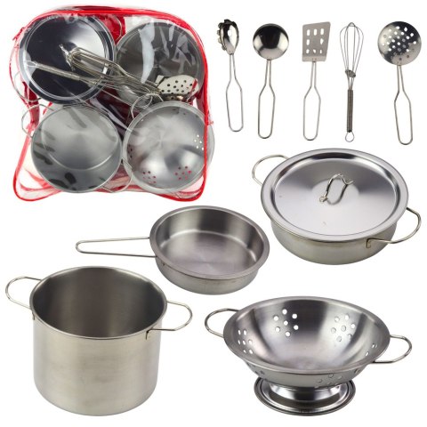 Zestaw Naczynia Kuchenne W Plecaku Metalowe Garnki Łyżki 12 el. LEAN Toys