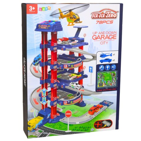 Parking Tor Samochodowy Winda Elektryczna Zjeżdżalnia Dla Autek Helikopter LEAN Toys