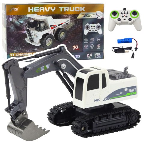 Koparka Gąsienicowa Zdalnie Sterowana RC Światła Dźwięki Biała 1:24 LEAN Toys
