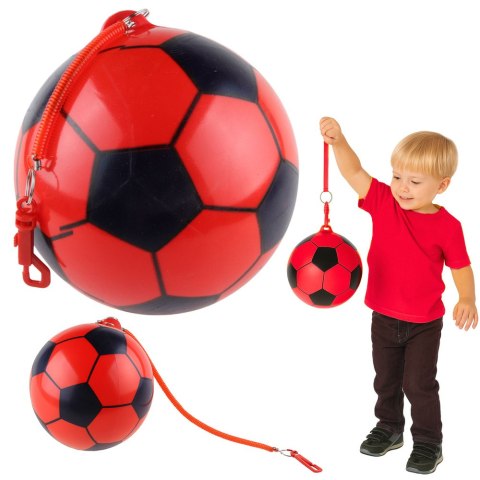 Piłka Gumowa Wzór Piłki Nożnej Uchwyt Na Sprężynę Czerwona 22cm LEAN TOYS