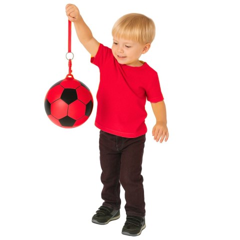 Piłka Gumowa Wzór Piłki Nożnej Uchwyt Na Sprężynę Czerwona 22cm LEAN TOYS