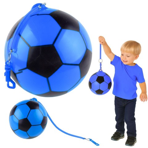 Piłka Gumowa Wzór Piłki Nożnej Uchwyt Na Sprężynę Niebieska 22cm LEAN TOYS