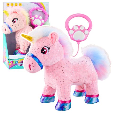 Jednorożec Na Smyczy Interaktywny Funkcja Nagrywania Porusza Się Różowy LEAN Toys