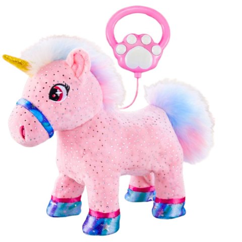 Jednorożec Na Smyczy Interaktywny Funkcja Nagrywania Porusza Się Różowy LEAN Toys