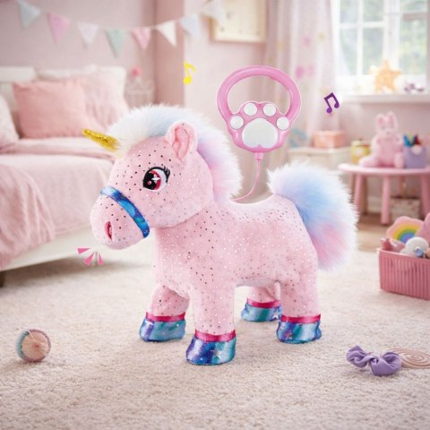 Jednorożec Na Smyczy Interaktywny Funkcja Nagrywania Porusza Się Różowy LEAN Toys