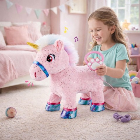 Jednorożec Na Smyczy Interaktywny Funkcja Nagrywania Porusza Się Różowy LEAN Toys