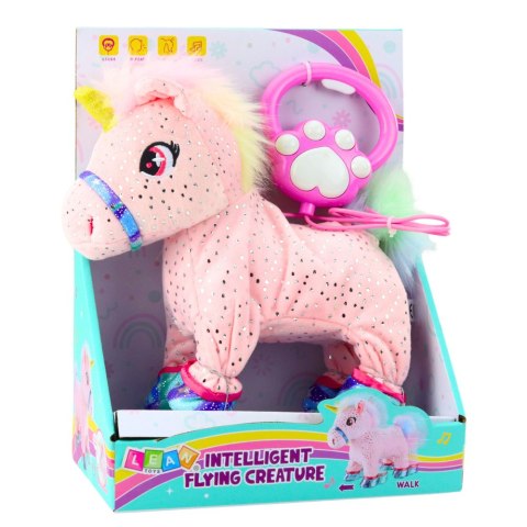 Jednorożec Na Smyczy Interaktywny Funkcja Nagrywania Porusza Się Różowy LEAN Toys