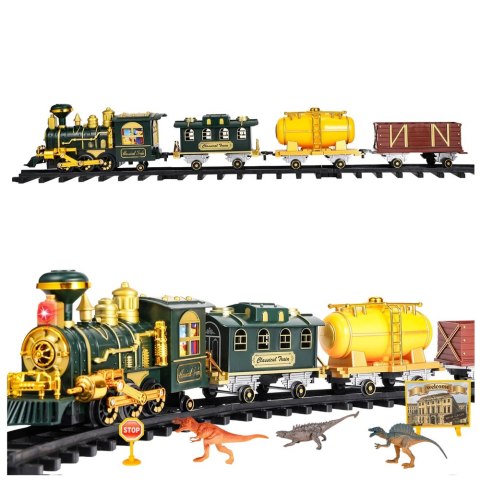 Klasyczna Kolejka Pociąg RC Dinozaury Światła Dźwięki Dym 39 el. LEAN Toys