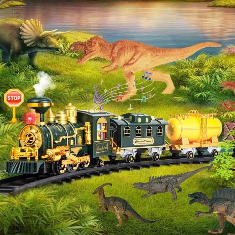 Klasyczna Kolejka Pociąg RC Dinozaury Światła Dźwięki Dym 39 el. LEAN Toys
