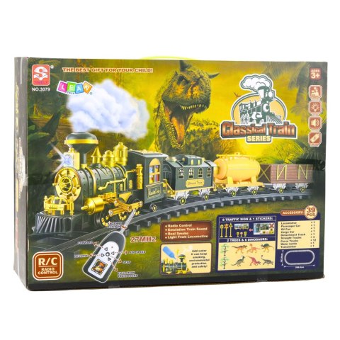Klasyczna Kolejka Pociąg RC Dinozaury Światła Dźwięki Dym 39 el. LEAN Toys