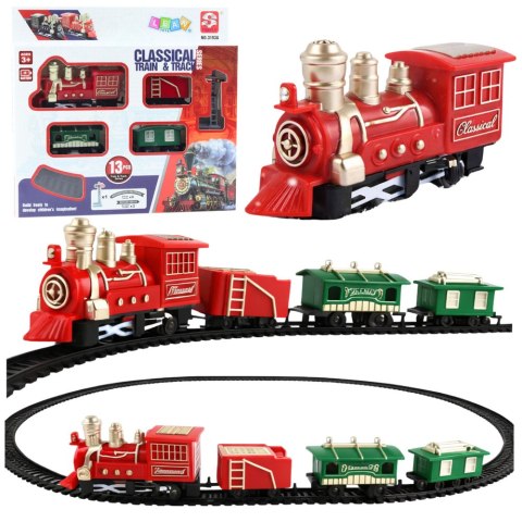 Klasyczny Pociąg Mini Kolejka Na Baterie Lokomotywa Wagony Z Torami 13 el. LEAN Toys