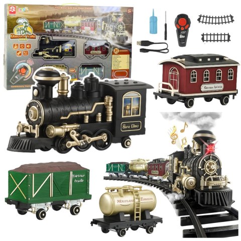 Kolejka Elektryczna Pociąg Klasyczny RC Światła Dźwięki Dym 206 cm 24 el. LEAN Toys