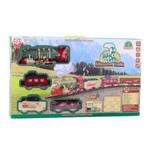 Kolejka Elektryczna Pociąg Klasyczny Światła Dźwięki Dym 24 el. LEAN Toys