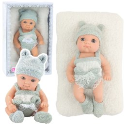 Lalka Bobas Niemowlak Z Kocykiem Biało-Szare Ubranko Czapeczka 18 cm LEAN Toys