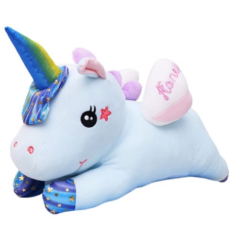 Maskotka Przytulanka Pluszowy Jednorożec Z Kocem 160x110cm Niebieski 55cm LEAN Toys
