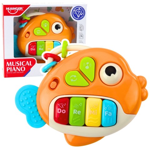 Muzyczne Pianinko Interaktywne Dla Malucha Rybka Koraliki Gryzak Pomarańczowa LEAN Toys