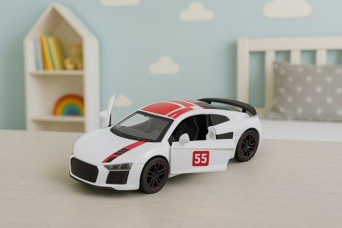 Samochód Sportowy Metalowy Napęd Pull Back Światła Dźwięki Biały 1:43 LEAN TOYS