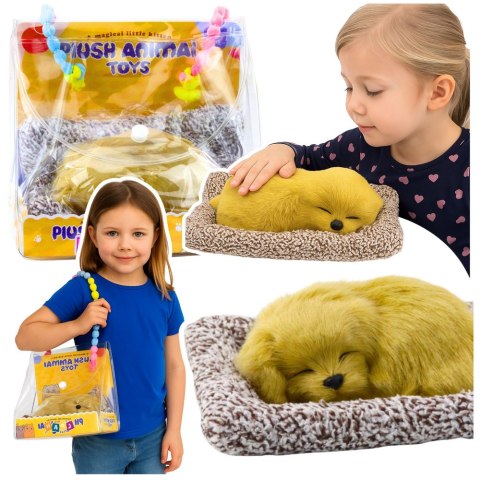 Śpiący Pies Labrador Szczeniak Na Poduszce Figurka z Futerkiem Torba LEAN Toys