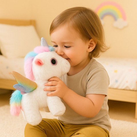 Jednorożec Pluszowy Interaktywny Porusza Się Dźwięki Biały 21 cm LEAN Toys