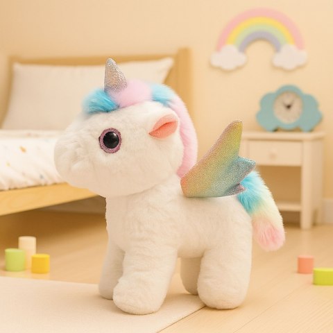 Jednorożec Pluszowy Interaktywny Porusza Się Dźwięki Biały 21 cm LEAN Toys
