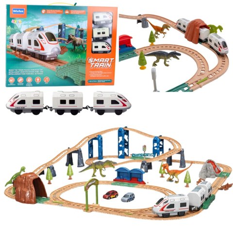 Kolejka Elektryczna Interaktywna Pociąg Wagony Tunel Wulkan Dinozaury 95 cm LEAN Toys