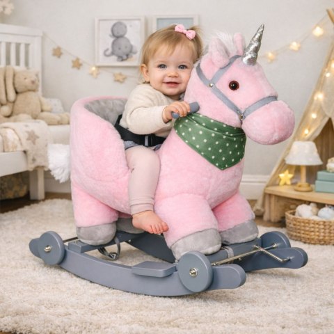 Koń Na Biegunach Jednorożec Jeździk 2w1 Bujak Dla Malucha Różowy LEAN Toys